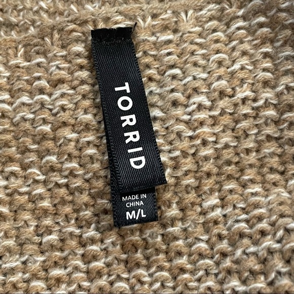 Torrid Fringe Lace Up Front V Neck Poncho Beige - Picture 8 of 8